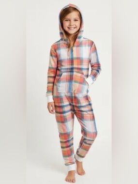 Cat & Jack Cozy Plaid Hooded Onesie - Pink, Red, Blue & Yellow | Like New!!